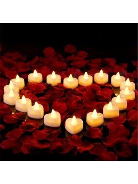 Heart LED Tea Lights Rose Petals Romantic Wedding Proposal Valentine Decor Set